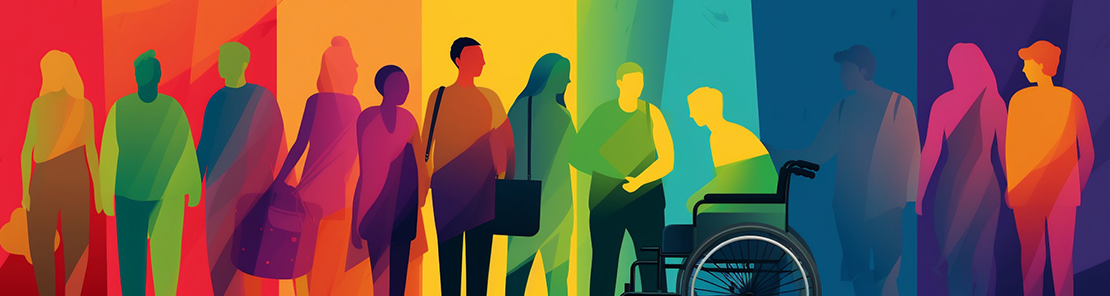 Illustration of silhouetted figures representing a diverse group of people with varied abilities and cultural backgrounds. 