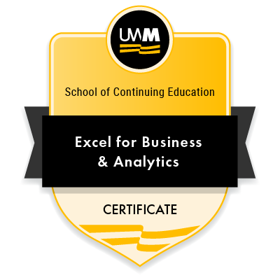 UWM's School of Continuing Education Excel for Business & Analytics digital badge