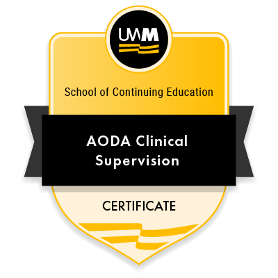 AODA Clinical Supervision Certificate badge from UW-Milwaukee School of Continuing Education