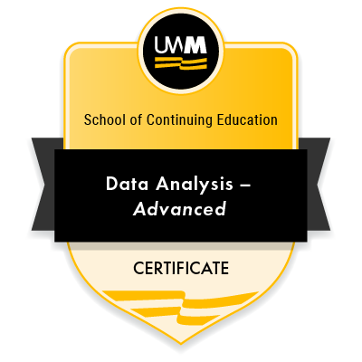 Data Analysis - Advanced Certificate badge from UW-Milwaukee School of Continuing Education